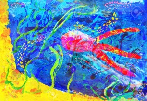 Child's abstract artwork - "Underwater world" 